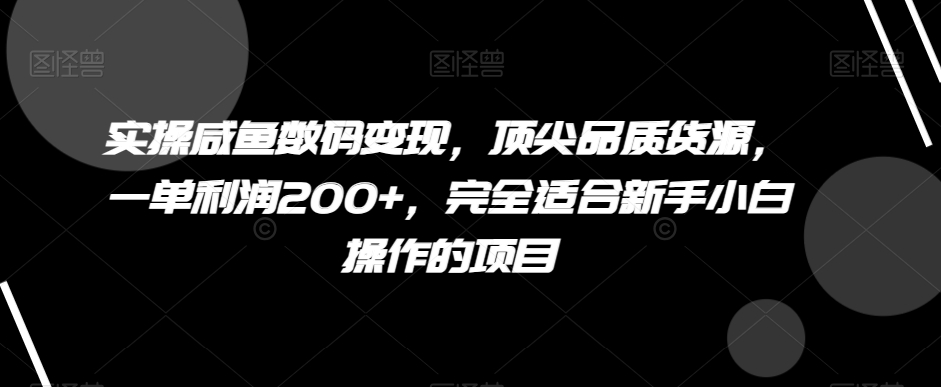 实操咸鱼数码变现，顶尖品质货源，一单利润200+，完全适合新手小白操作的项目【揭秘】-启航188资源站