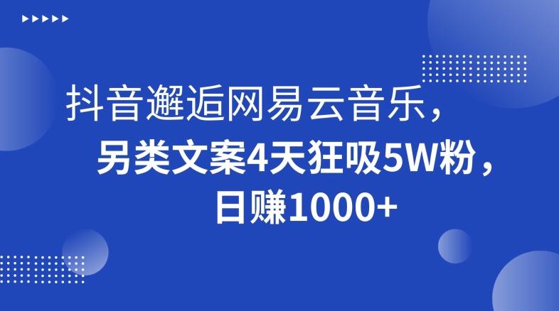 抖音邂逅网易云音乐，另类文案4天狂吸5W粉，日赚1000+【揭秘】-启航188资源站