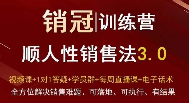 爆款！销冠训练营3.0之顺人性销售法，全方位解决销售难题、可落地、可执行、有结果-启航188资源站