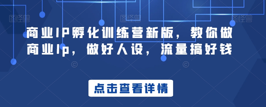 商业IP孵化训练营新版，教你做商业Ip，做好人设，流量搞好钱-启航188资源站