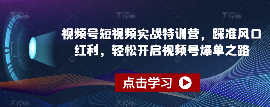 视频号短视频实战特训营，踩准风口红利，轻松开启视频号爆单之路-启航188资源站