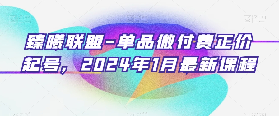 臻曦联盟-单品微付费正价起号，2024年1月最新课程-启航188资源站