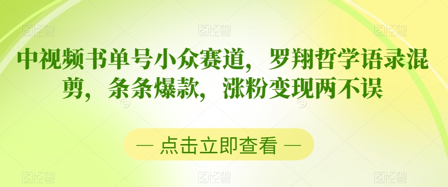 中视频书单号小众赛道，罗翔哲学语录混剪，条条爆款，涨粉变现两不误-启航188资源站