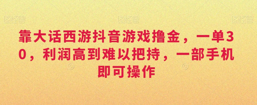 靠大话西游抖音游戏撸金，一单30，利润高到难以把持，一部手机即可操作，日入3000+-启航188资源站