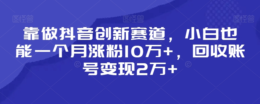 靠做抖音创新赛道，小白也能一个月涨粉10万+，回收账号变现2万+-启航188资源站