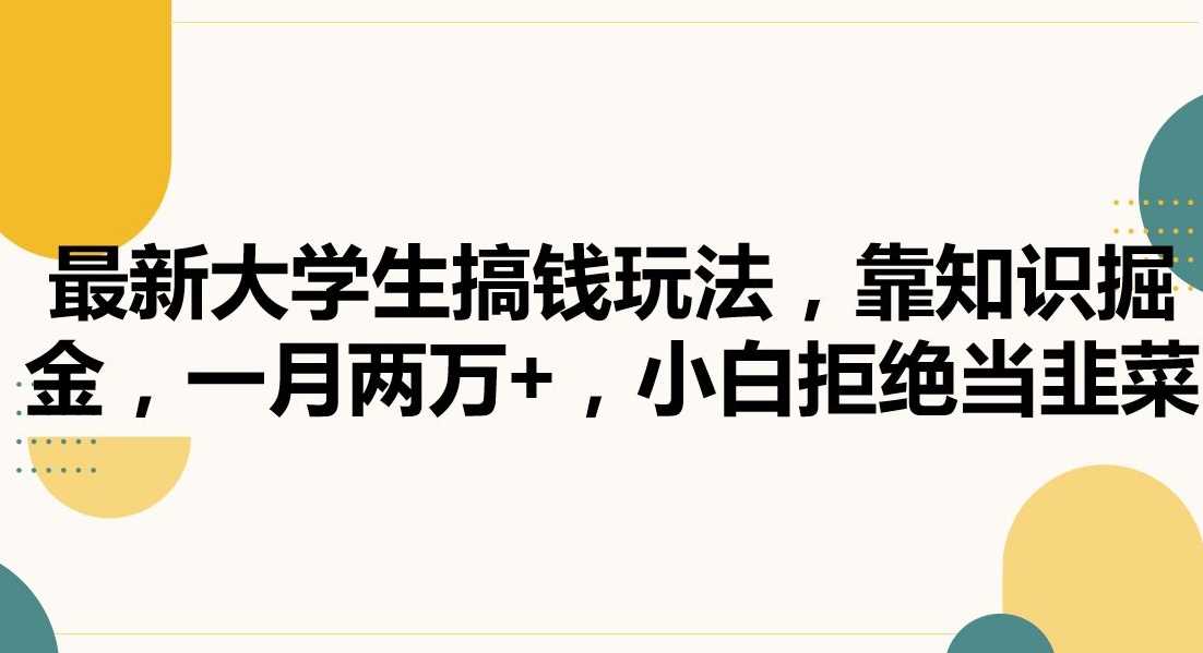 最新大学生搞钱玩法，靠知识掘金，一月两万+，小白拒绝当韭菜【揭秘】-启航188资源站