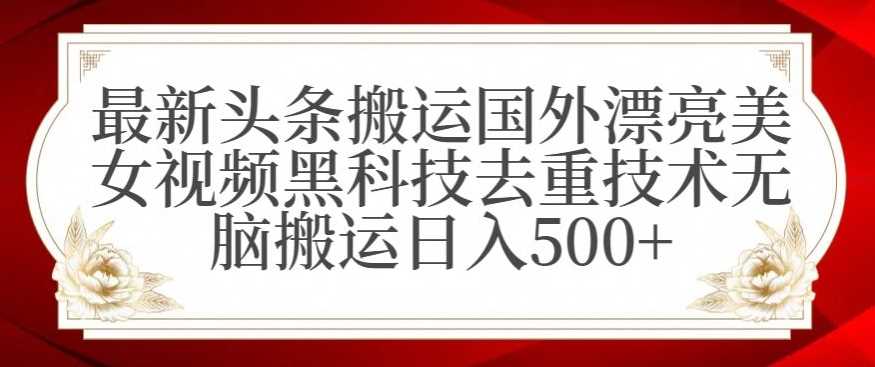 最新头条搬运国外漂亮美女视频黑科技去重技术无脑搬运日入500+【揭秘】-启航188资源站