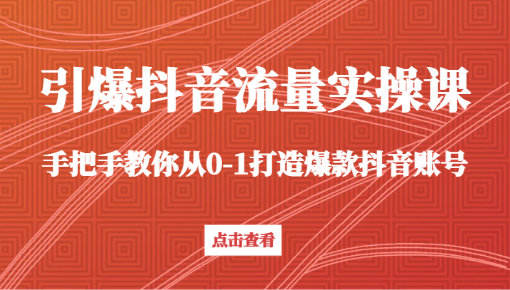 引爆抖音流量实操课，手把手教你从0-1打造爆款抖音账号-启航188资源站