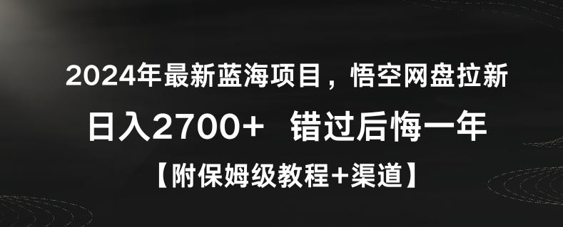 2024年最新蓝海项目，悟空网盘拉新，日入2700+错过后悔一年【附保姆级教程+渠道】【揭秘】-启航188资源站