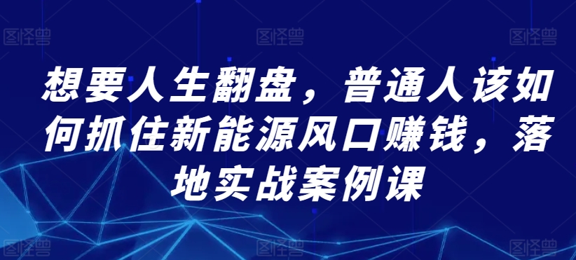 想要人生翻盘，普通人该如何抓住新能源风口赚钱，落地实战案例课-启航188资源站