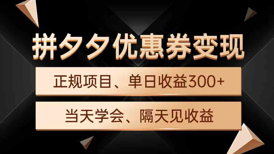 （9749期）拼夕夕优惠券变现，单日收益300+，手机电脑都可操作-启航188资源站