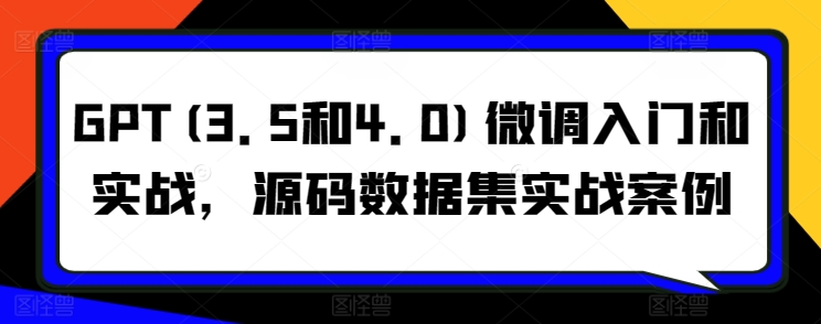 GPT(3.5和4.0)微调入门和实战，源码数据集实战案例-启航188资源站