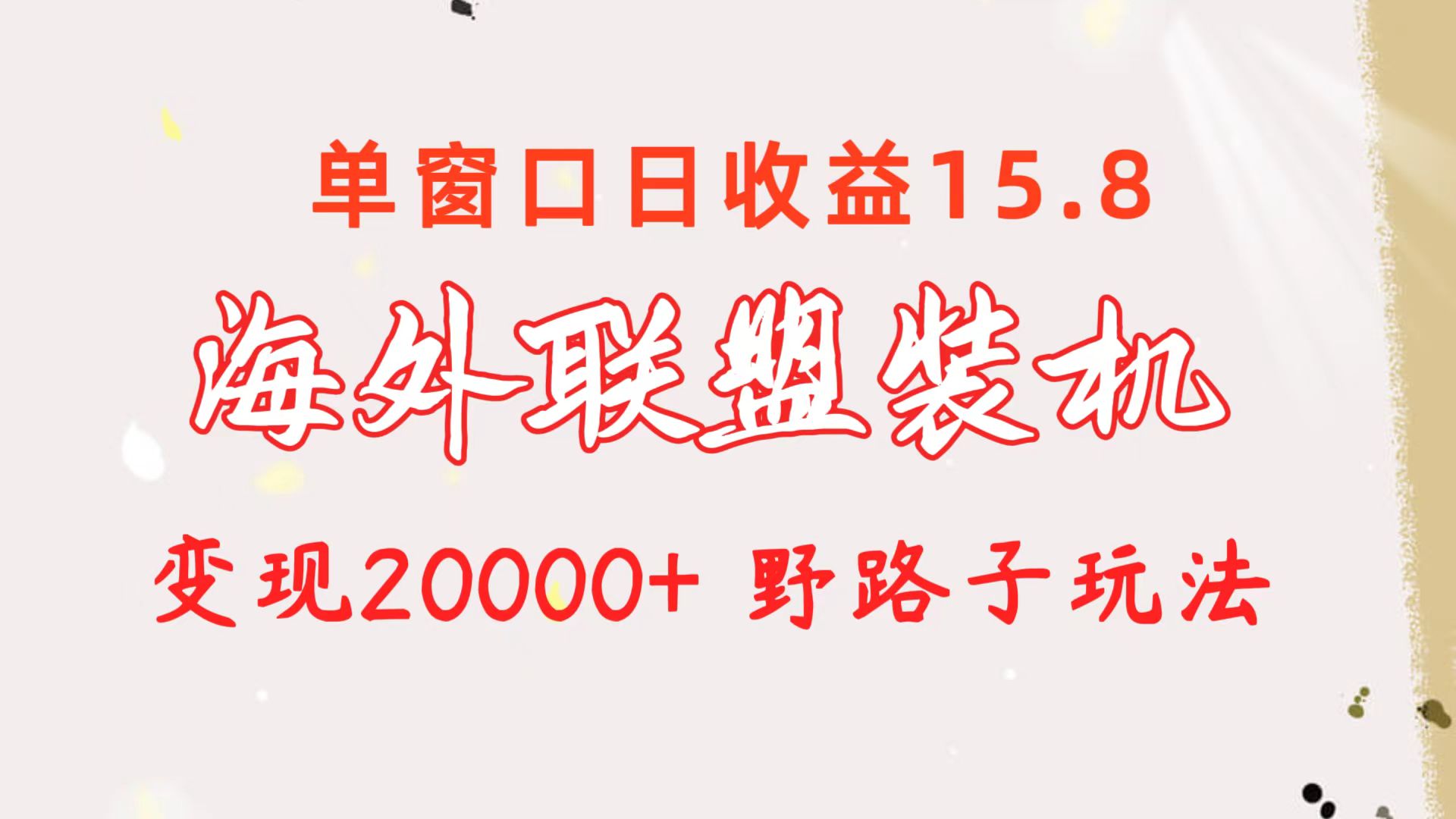 （10475期）海外联盟装机 单窗口日收益15.8  变现20000+ 野路子玩法-启航188资源站