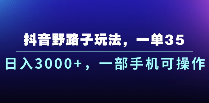 （10909期）抖音野路子玩法，一单35.日入3000+，一部手机可操作-启航188资源站