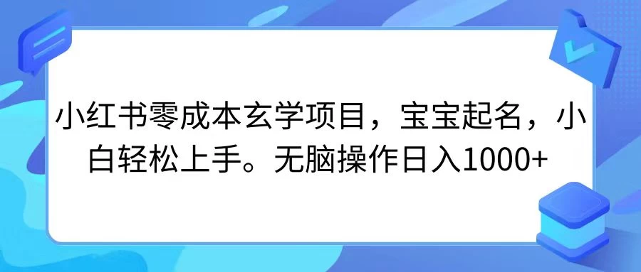 小红书零成本玄学项目，宝宝起名，小白轻松上手，无脑操作日入1000+-启航188资源站