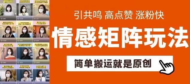 简单搬运，情感矩阵玩法，涨粉速度快，可带货，可起号【揭秘】-启航188资源站