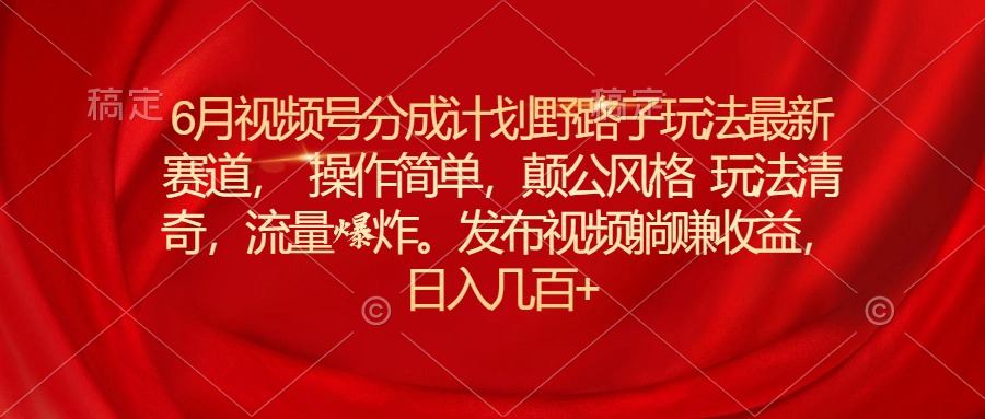 （11040期）6月视频号分成计划野路子玩法最新赛道操作简单，颠公风格玩法清奇，流…-启航188资源站