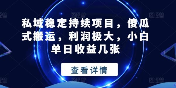 私域稳定持续项目，傻瓜式搬运，利润极大，小白单日收益几张【揭秘】-启航188资源站