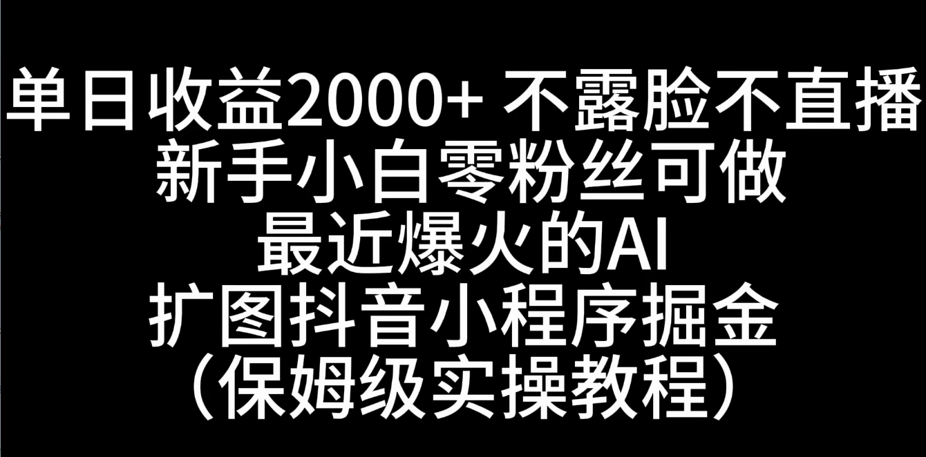 单日收益2000+，不露脸，不直播，新手小白零粉丝可操作最近爆火的AI扩图抖音小程序掘金（保姆级实操教程）-启航188资源站