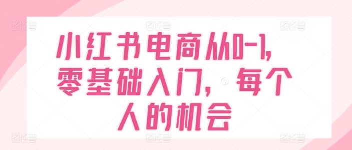 小红书电商从0-1，零基础入门，每个人的机会-启航188资源站