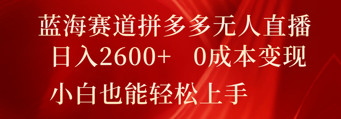 蓝海赛道拼多多无人直播，日入2600+，0成本变现，小白也能轻松上手-启航188资源站