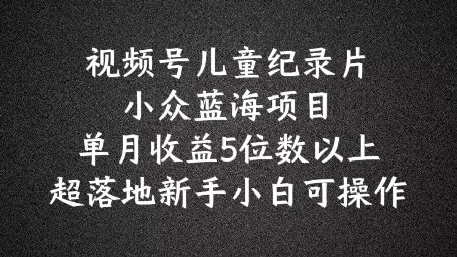 2024蓝海项目视频号儿童纪录片科普，单月收益5位数以上，新手小白可操作【揭秘】-启航188资源站