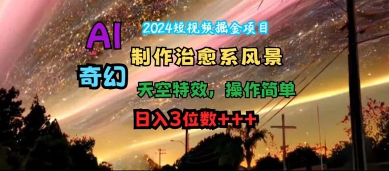 2024短视频掘金项目，AI制作治愈系风景，奇幻天空特效，操作简单，日入3位数【揭秘】-启航188资源站