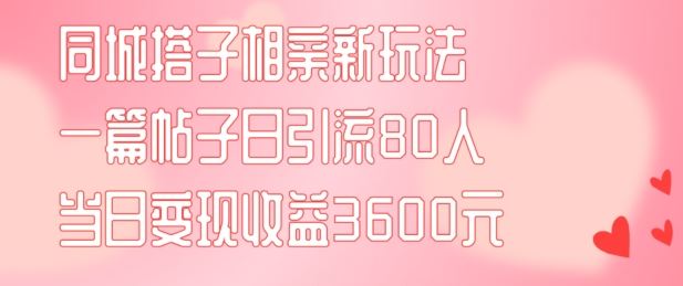 同城搭子相亲新玩法一篇帖子引流80人当日变现3600元(项目教程+实操教程)【揭秘】-启航188资源站