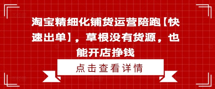 淘宝精细化铺货运营陪跑【快速出单】，草根没有货源，也能开店挣钱-启航188资源站