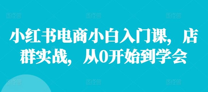 小红书电商小白入门课，店群实战，从0开始到学会-启航188资源站