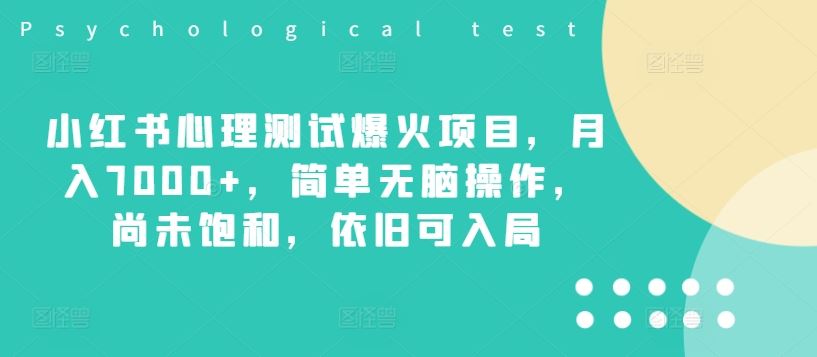 小红书心理测试爆火项目，月入7000+，简单无脑操作，尚未饱和，依旧可入局-启航188资源站