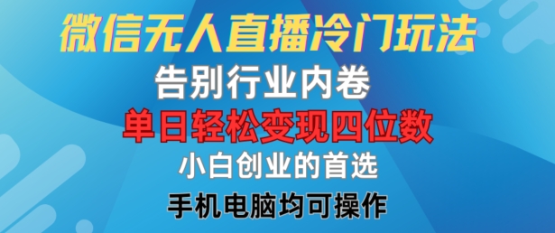 微信无人直播冷门玩法，告别行业内卷，单日轻松变现四位数，小白的创业首选-启航188资源站