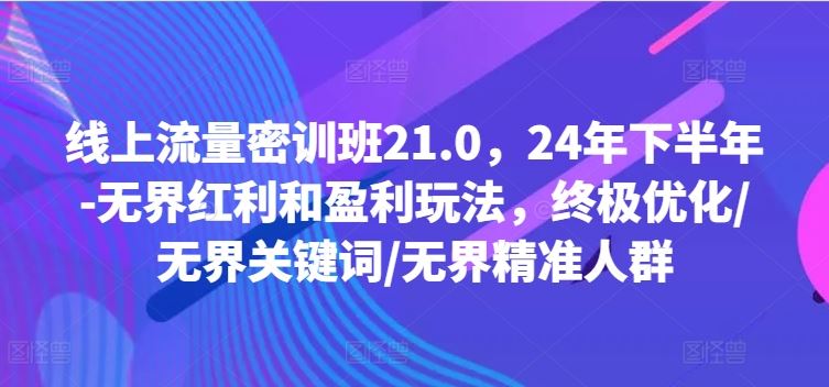 线上流量密训班21.0，24年下半年-无界红利和盈利玩法，终极优化/无界关键词/无界精准人群-启航188资源站