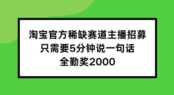 淘宝官方稀缺赛道主播招募 ，只需要5分钟说一句话， 全勤奖2000【揭秘】-启航188资源站