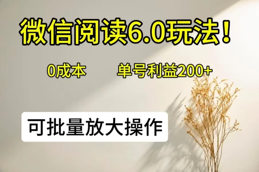 微信阅读6.0玩法！0撸，单号利益200+，可批量放大操作-启航188资源站