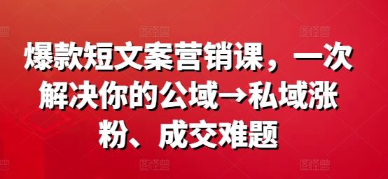 爆款短文案营销课，一次解决你的公域→私域涨粉、成交难题-启航188资源站