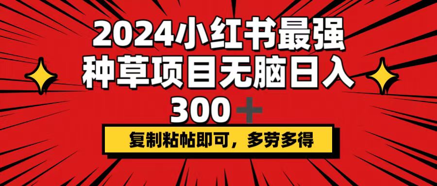 （12336期）2024小红书最强种草项目，无脑日入300+，复制粘帖即可，多劳多得-启航188资源站