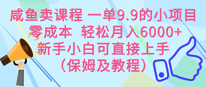 咸鱼卖课程 一单9.9的小项目  零成本  轻松月入6000+新手小白可直接上手（保姆级教程）-启航188资源站