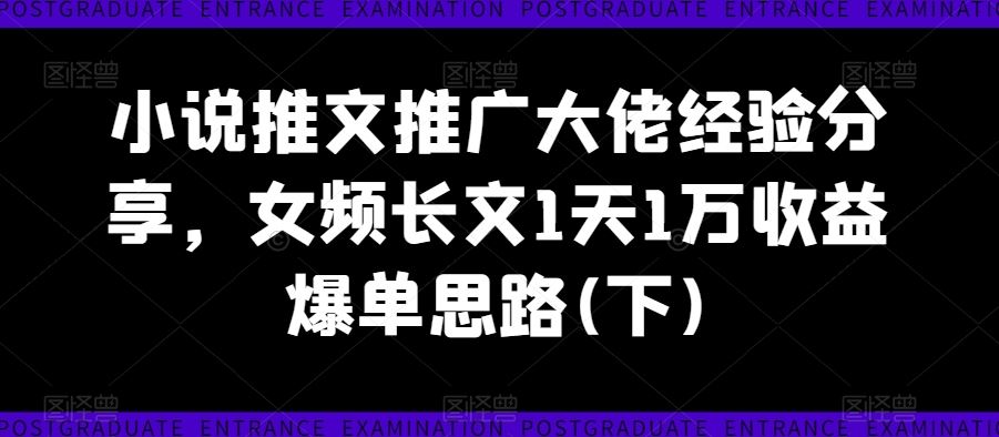 小说推文推广大佬经验分享，女频长文1天1万收益爆单思路(下)-启航188资源站