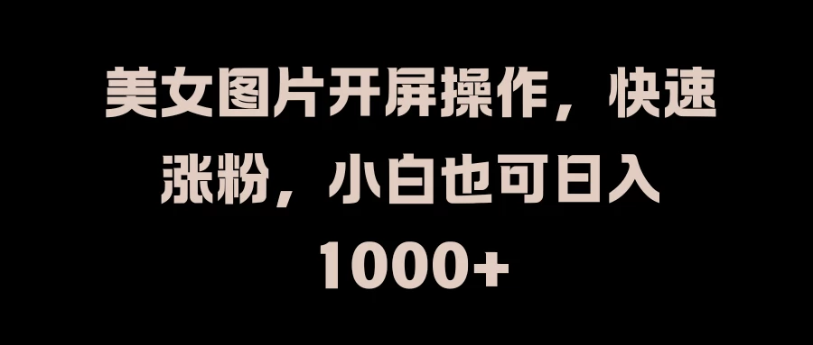 美女图片开屏操作，快速涨粉，小白也可日入1000+-启航188资源站