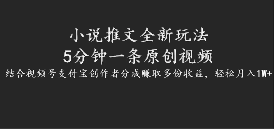 小说推文全新玩法，5分钟一条原创视频，结合视频号支付宝创作者分成赚取多份收益，轻松月入1W+-启航188资源站