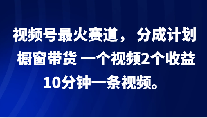 视频号最火赛道， 分成计划， 橱窗带货，一个视频2个收益，10分钟一条视频。-启航188资源站