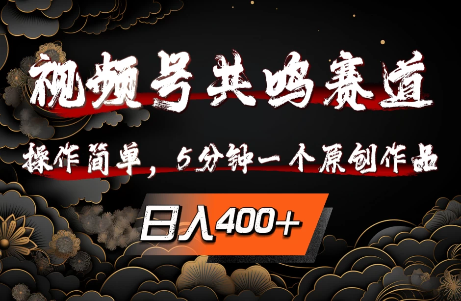 视频号共鸣赛道，操作简单，5分钟1个原创作品，日入400+-启航188资源站