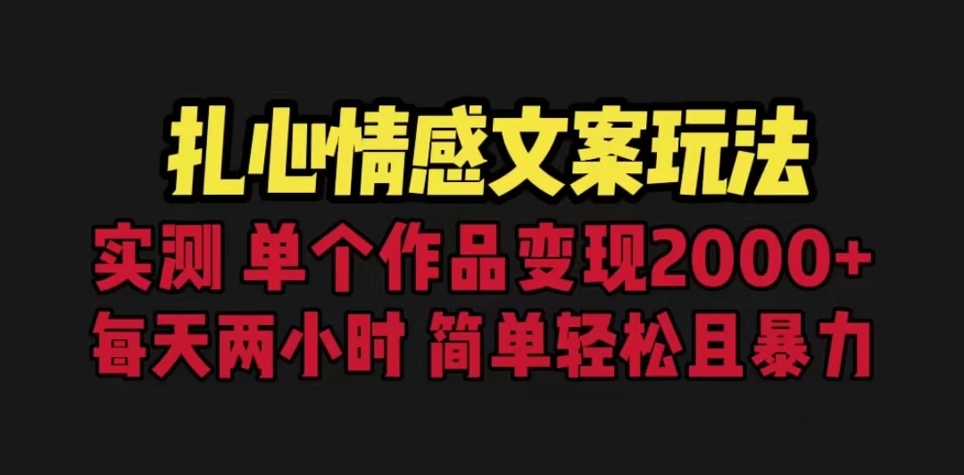 扎心情感文案玩法，单个作品变现2000+，一分钟一条原创作品，流量爆炸-启航188资源站