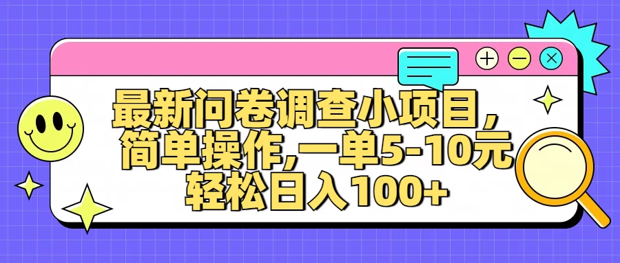 最新问卷调查小项目，简单操作，一单5-10元，轻松日入100+-启航188资源站