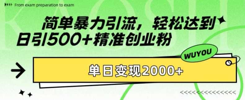 简单暴力引流，轻松达到日引500+精准创业粉，单日变现2k【揭秘】-启航188资源站