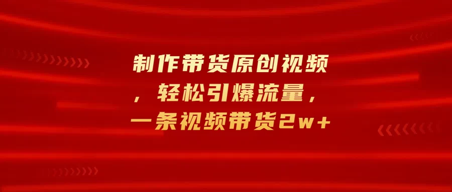 制作带货原创视频，轻松引爆流量，一条视频带货2w+-启航188资源站