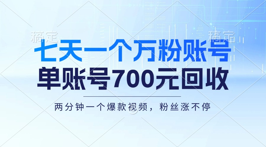 （13062期）七天一个万粉账号，新手小白秒上手，单账号回收700元，轻松月入三万＋-启航188资源站