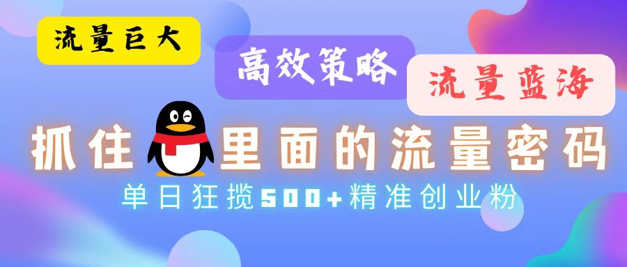 （13068期）流量蓝海，抓住QQ里面的流量密码！高效策略，单日狂揽500+精准创业粉-启航188资源站