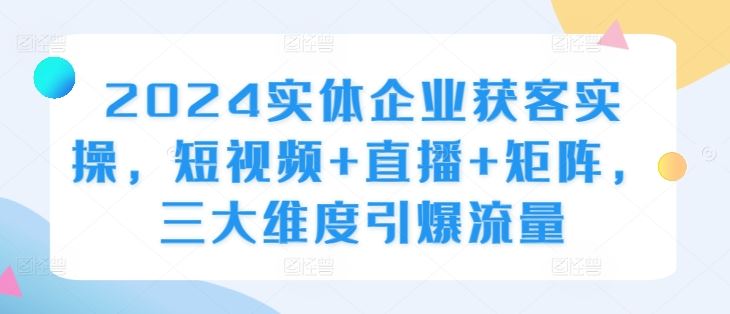 2024实体企业获客实操，短视频+直播+矩阵，三大维度引爆流量-启航188资源站